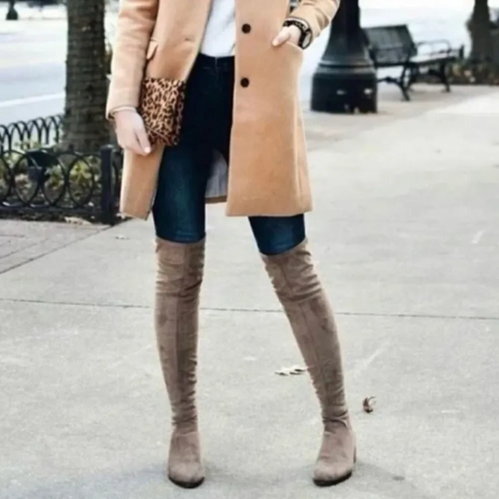 Steve Madden Gabbie Tan Vegan Suede Stretch Over The Knee Block Heel Boots 7.5